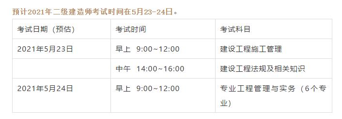 2021年二级建造师考试时间