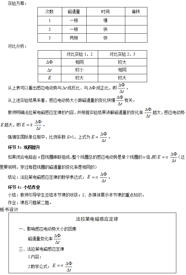 高中物理教师资格证面试真题：法拉第电磁感应定律