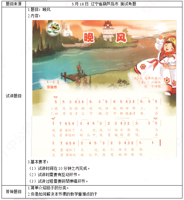 小学音乐教师资格面试试讲真题